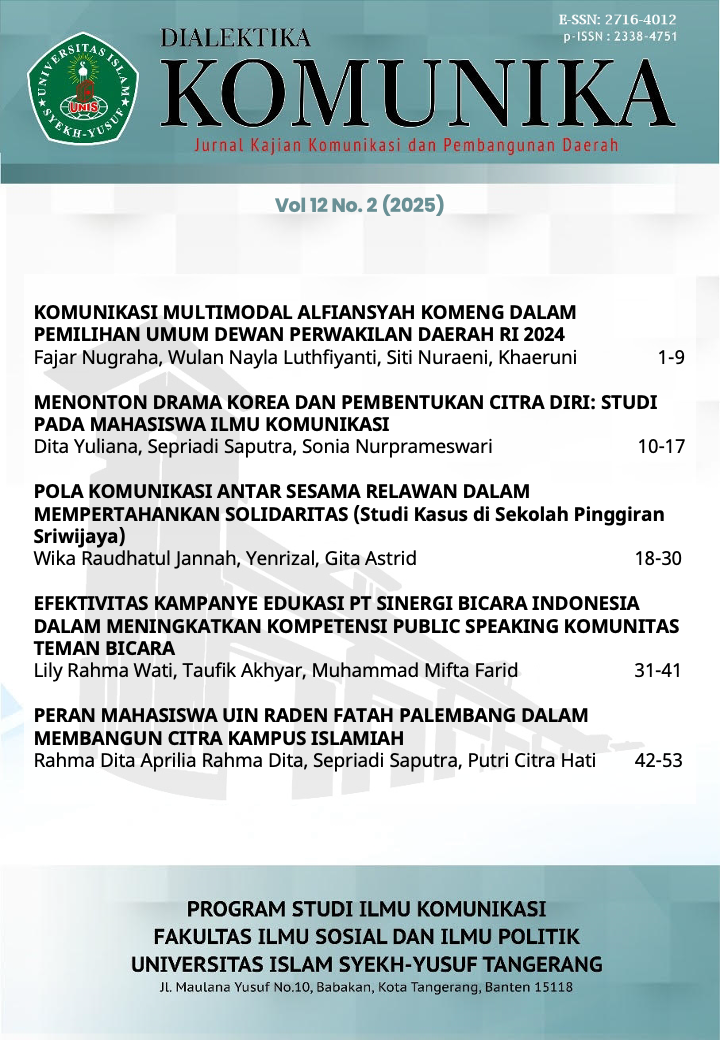 View Vol. 12 No. 2 (2024): DIALEKTIKA KOMUNIKA: Jurnal Kajian Komunikasi dan Pembangunan Daerah